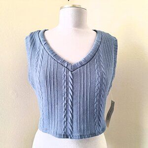 Timing Los Angeles Women Knit Crop Tank Top Sleeveless Size M Blue Color NWT